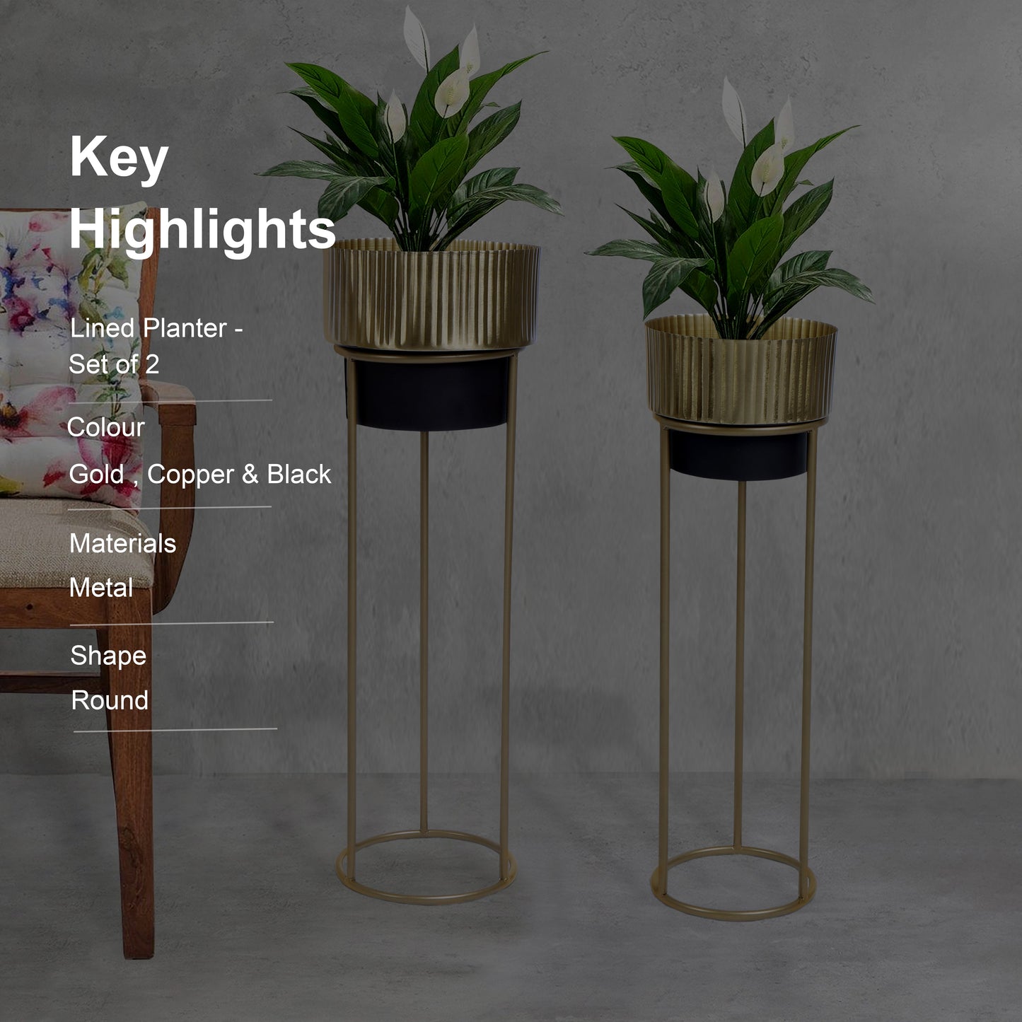 Lined Metal Planter Set of 2